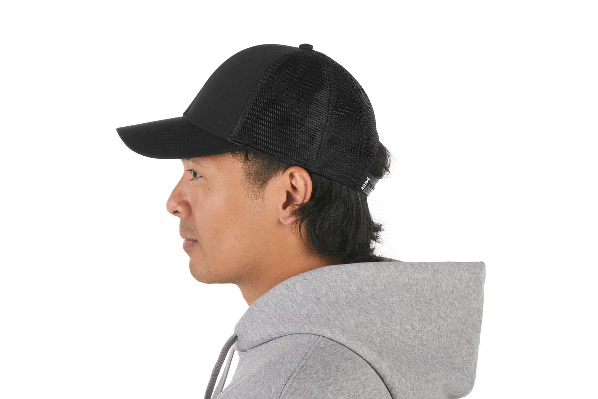 recycled-poly-low-profile-trucker-hat-p9 WebPDP-HAT002002_Recycled_Poly_Low_Profile_Trucker_Hat_Black_Studio_Harper_Studios_0723_Back__HAT002002OS.jpg